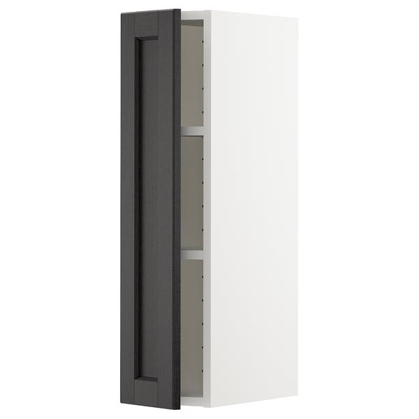 METOD wall cabinet with shelves, white/Lerhyttan black stained, 20x80 cm