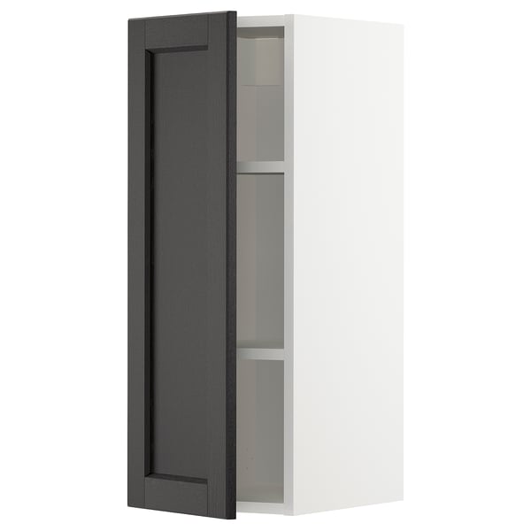 METOD wall cabinet with shelves, white/Lerhyttan black stained, 30x80 cm