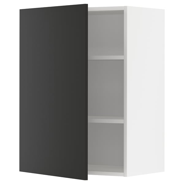 METOD wall cabinet with shelves, white/Nickebo matt anthracite, 60x80 cm