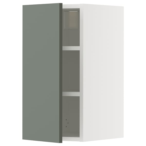METOD wall cabinet with shelves, white/Nickebo matt grey-green, 30x60 cm