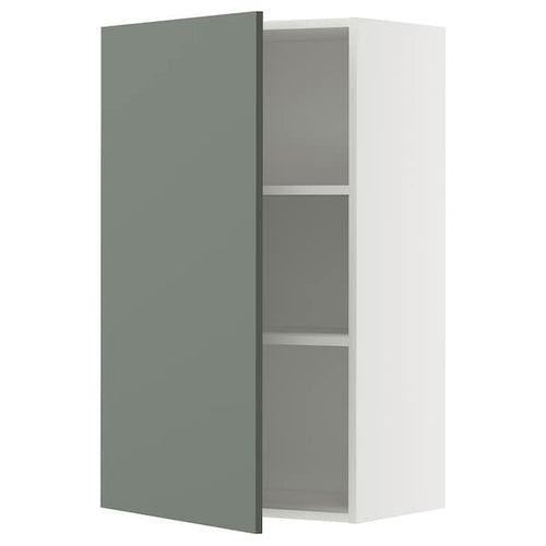 METOD wall cabinet with shelves, white/Nickebo matt grey-green, 60x100 cm