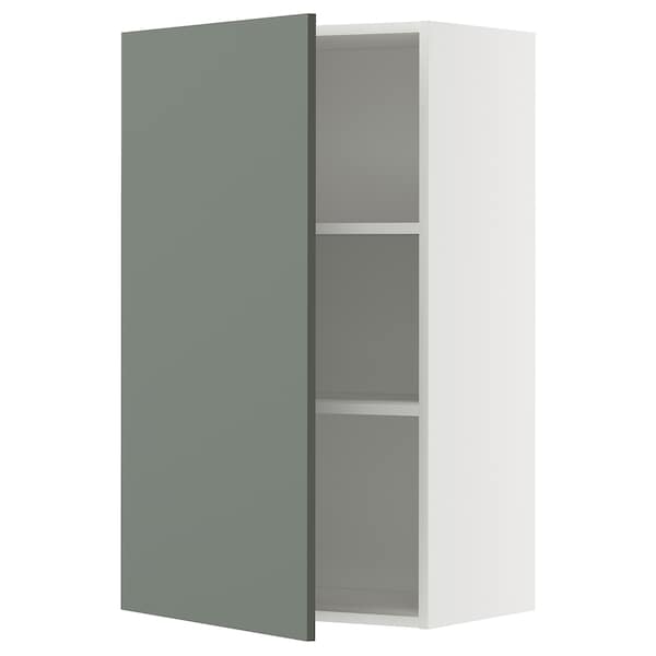 METOD - Wall cabinet with shelves, white/Nickebo matt grey-green, 60x100 cm