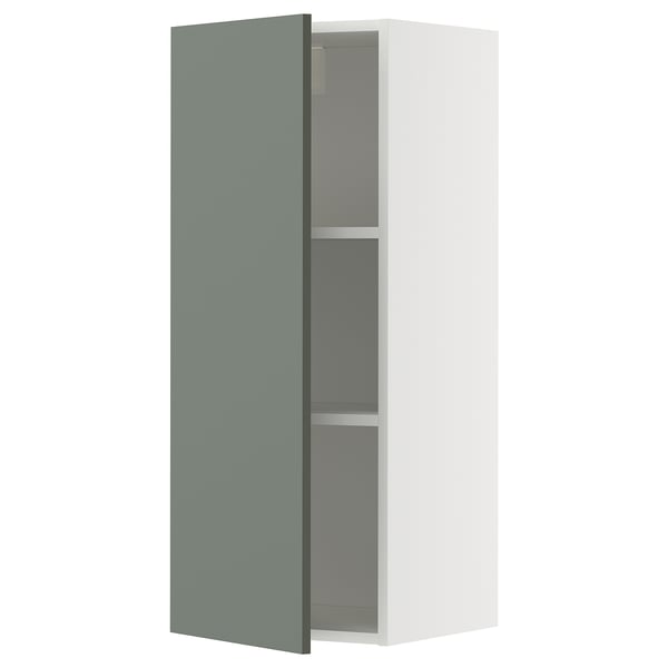 METOD - METOD Wall cabinet with shelves, white/Nickebo matt grey-green, 40x100 cm