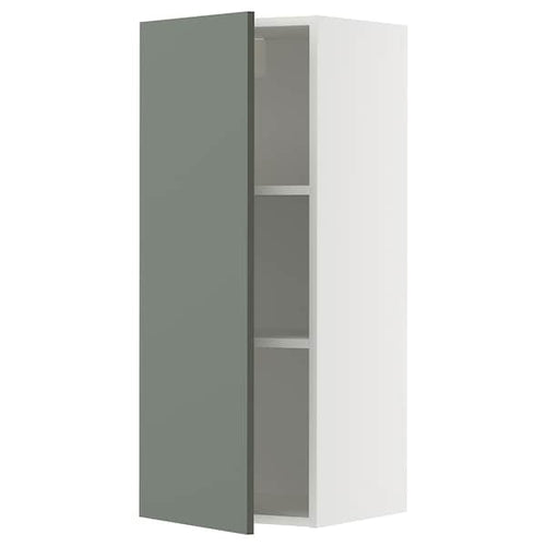 METOD wall cabinet with shelves, white/Nickebo matt grey-green, 40x100 cm