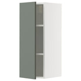 METOD wall cabinet with shelves, white/Nickebo matt grey-green, 30x80 cm