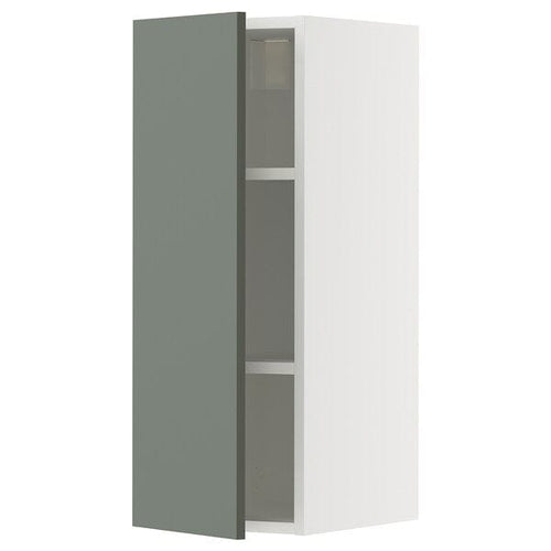 METOD wall cabinet with shelves, white/Nickebo matt grey-green, 30x80 cm