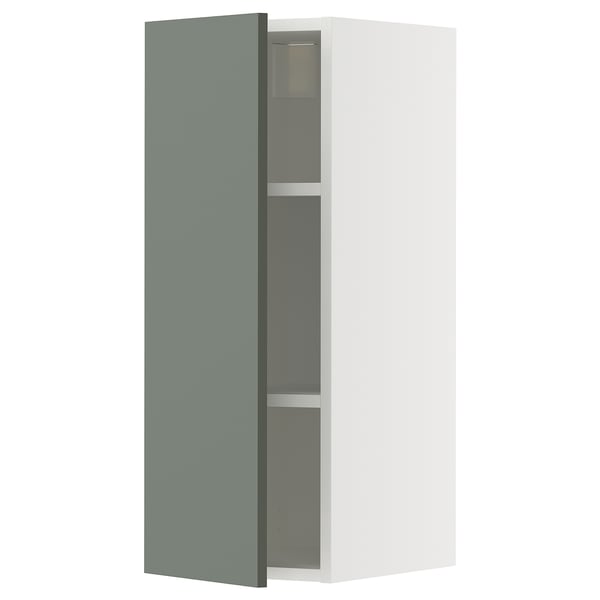METOD wall cabinet with shelves, white/Nickebo matt grey-green, 30x80 cm