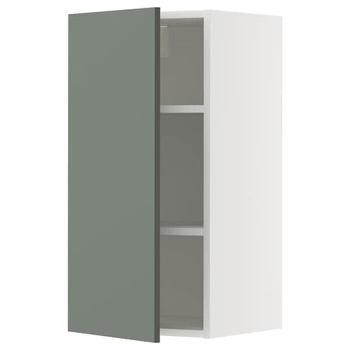 METOD wall cabinet with shelves, white/Nickebo matt grey-green, 40x80 cm