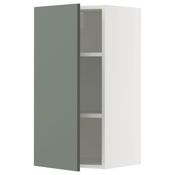 METOD - METOD Wall cabinet with shelves, white/Nickebo matt grey-green, 40x80 cm