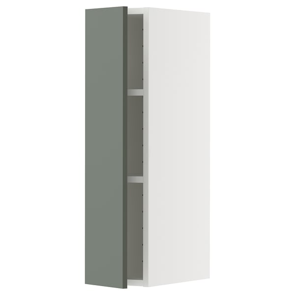 METOD - METOD Wall cabinet with shelves, white/Nickebo matt grey-green, 20x80 cm