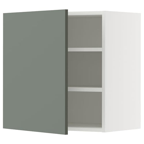 METOD wall cabinet with shelves, white/Nickebo matt grey-green, 60x60 cm