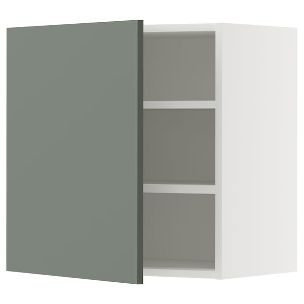 METOD - Wall cabinet with shelves, white/Nickebo matt grey-green, 60x60 cm