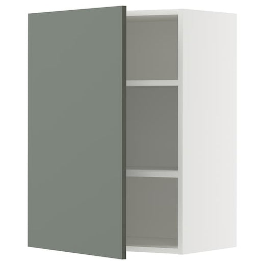 METOD wall cabinet with shelves, white/Nickebo matt grey-green, 60x80 cm