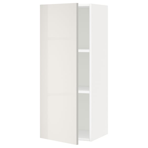METOD - METOD Wall cabinet with shelves, white/Ringhult light grey, 40x100 cm