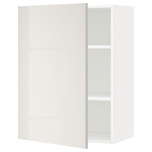 METOD wall cabinet with shelves, white/Ringhult light grey, 60x80 cm