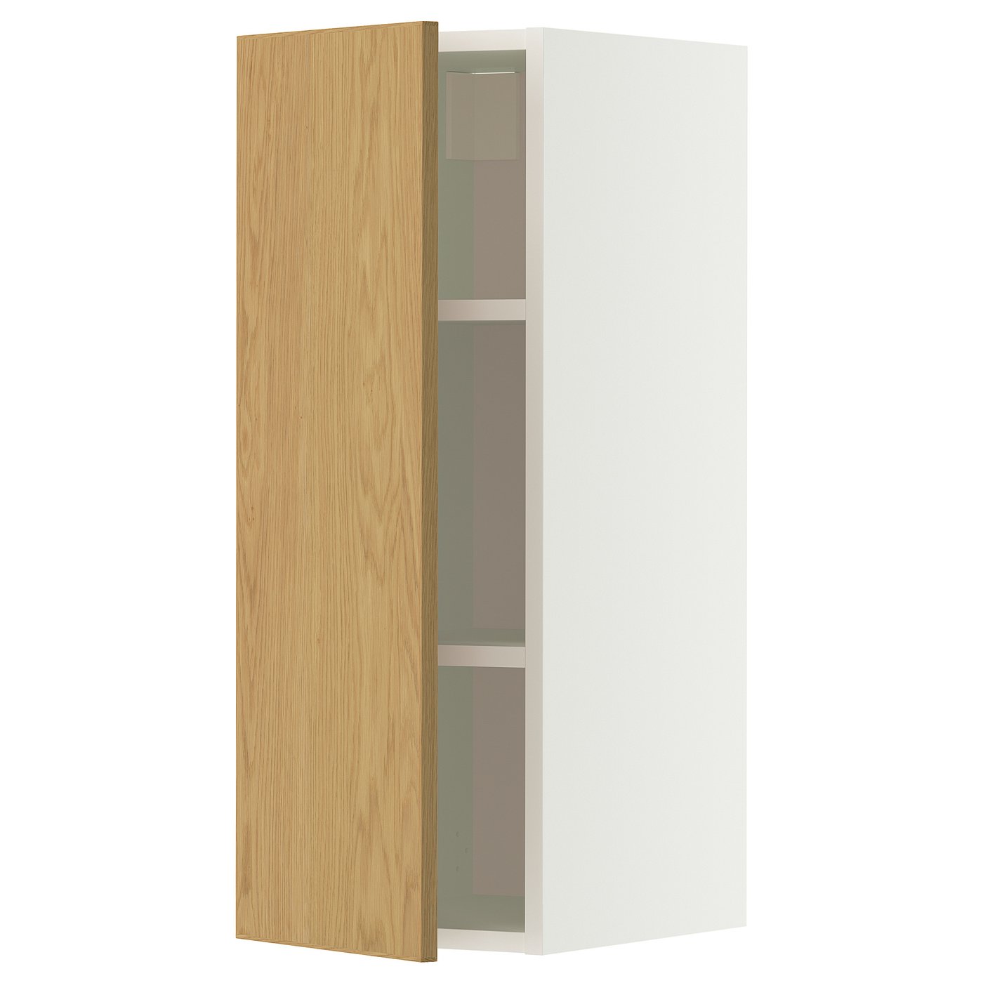 METOD wall cabinet with shelves, white/Sinarp oak veneer, 30x80 cm