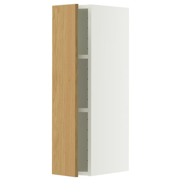 METOD wall cabinet with shelves, white/Sinarp oak veneer, 20x80 cm
