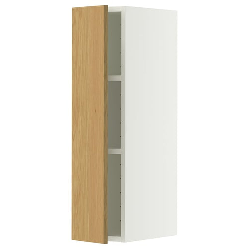 METOD wall cabinet with shelves, white/Sinarp oak veneer, 20x80 cm