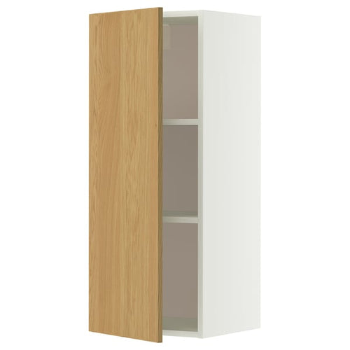 METOD wall cabinet with shelves, white/Sinarp oak veneer, 40x100 cm
