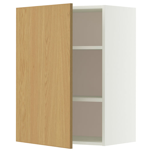 METOD wall cabinet with shelves, white/Sinarp oak veneer, 60.0x80.0x38.6 cm