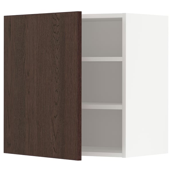 METOD wall cabinet with shelves, white/Sinarp brown, 60x60 cm