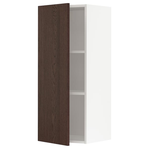 METOD wall cabinet with shelves, white/Sinarp brown, 40x100 cm
