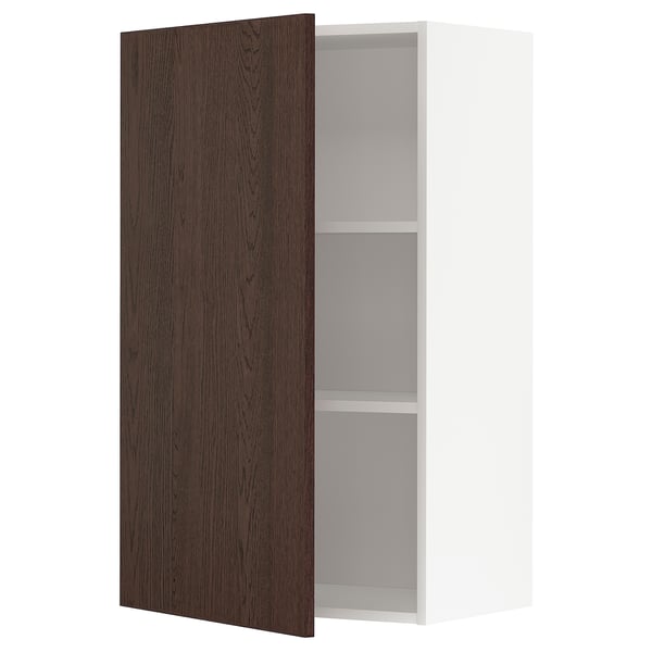 METOD wall cabinet with shelves, white/Sinarp brown, 60x100 cm