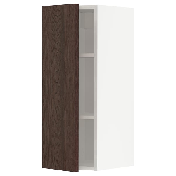 METOD wall cabinet with shelves, white/Sinarp brown, 30x80 cm