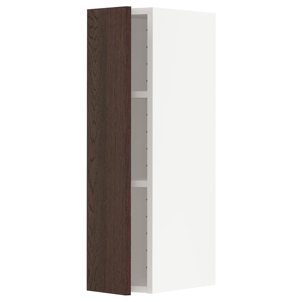 METOD wall cabinet with shelves, white/Sinarp brown, 20x80 cm