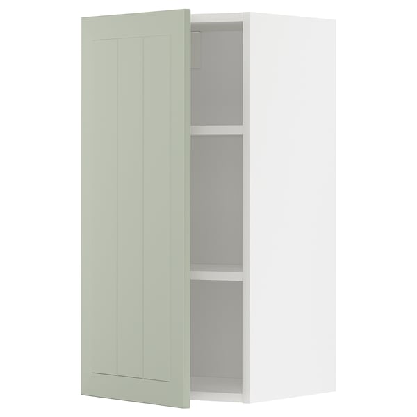 METOD wall cabinet with shelves, white/Stensund light green, 40x80 cm
