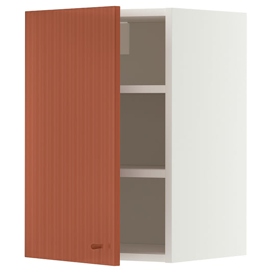 METOD wall cabinet with shelves, white/Terrsjö red-brown wave pattern, 40x60 cm