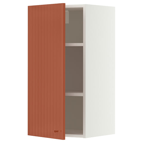 METOD wall cabinet with shelves, white/Terrsjö red-brown wave pattern, 40.0x80.0x38.6 cm