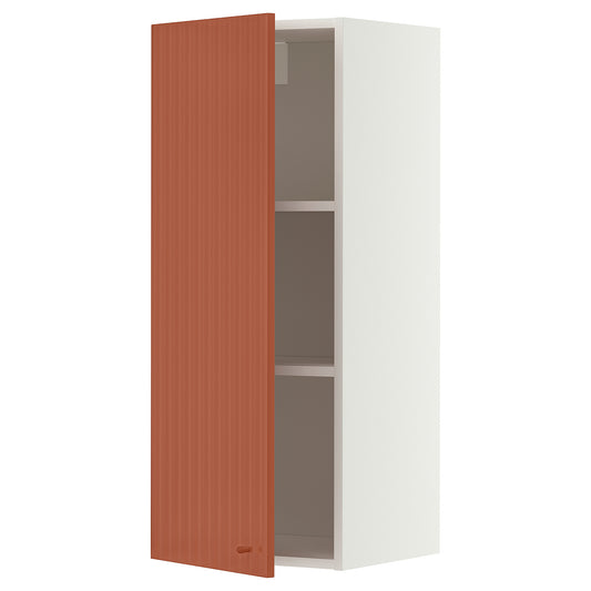 METOD wall cabinet with shelves, white/Terrsjö red-brown wave pattern, 40x100 cm