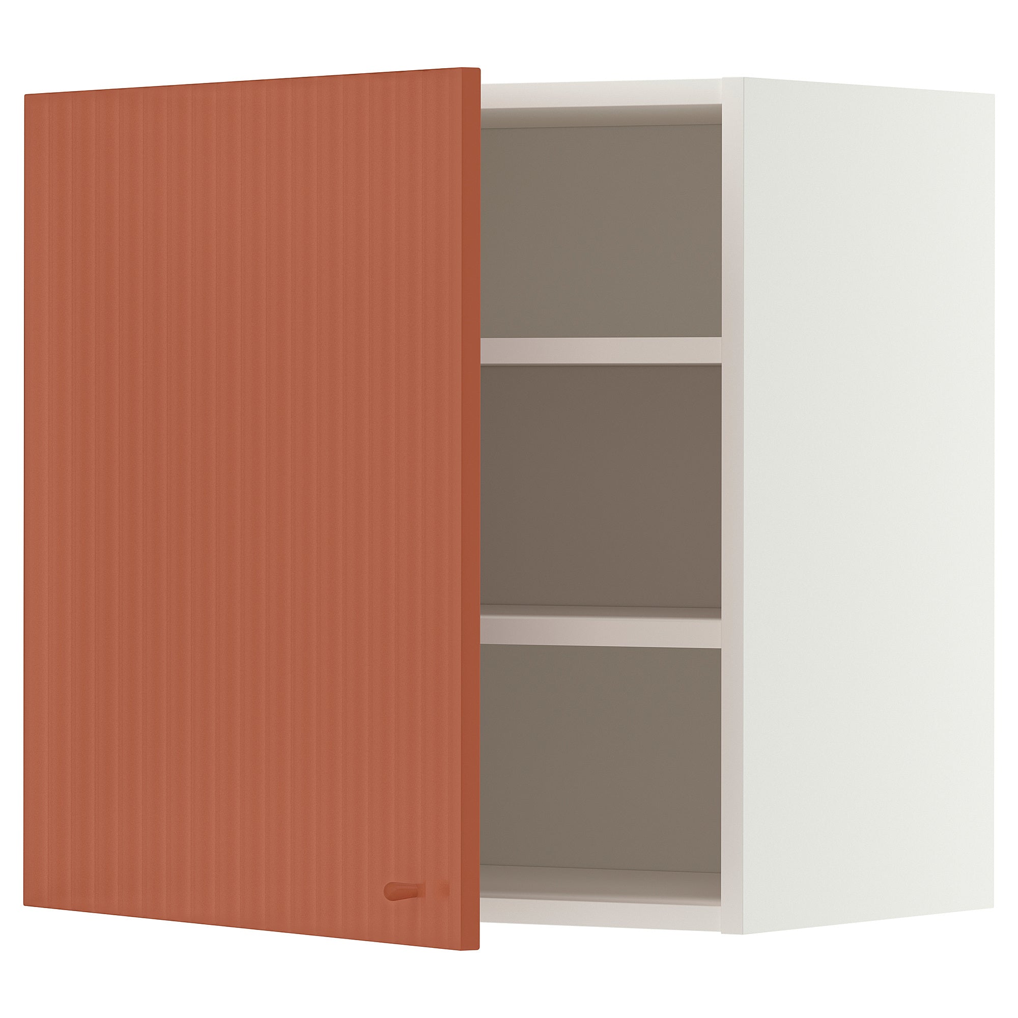 METOD wall cabinet with shelves, white/Terrsjö red-brown wave pattern, 60x60 cm