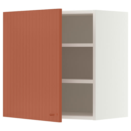 METOD wall cabinet with shelves, white/Terrsjö red-brown wave pattern, 60x60 cm