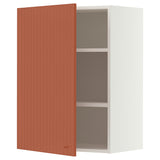 METOD wall cabinet with shelves, white/Terrsjö red-brown wave pattern, 60x80 cm