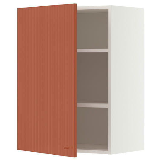 METOD wall cabinet with shelves, white/Terrsjö red-brown wave pattern, 60x80 cm