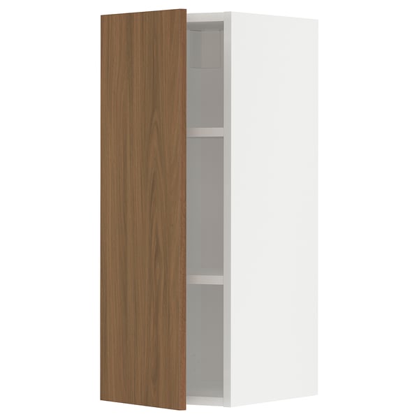 METOD wall cabinet with shelves, white/Tistorp brown walnut effect, 30x80 cm
