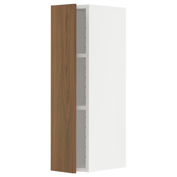 METOD wall cabinet with shelves, white/Tistorp brown walnut effect, 20x80 cm