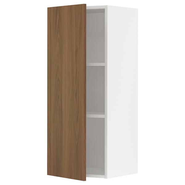 METOD wall cabinet with shelves, white/Tistorp brown walnut effect, 40x100 cm