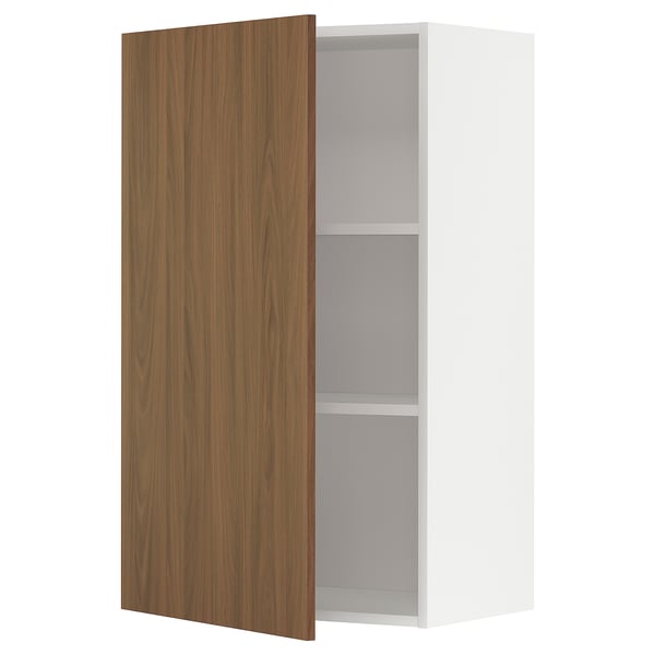 METOD wall cabinet with shelves, white/Tistorp brown walnut effect, 60x100 cm