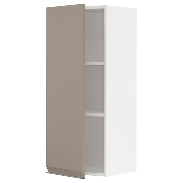 METOD wall cabinet with shelves, white/Upplöv matt dark beige, 40x100 cm