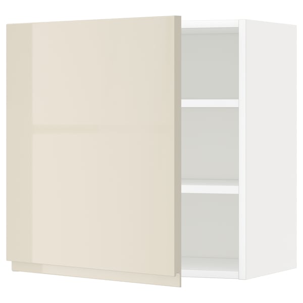 METOD - Wall cabinet with shelves, white/Voxtorp high-gloss light beige, 60x60 cm