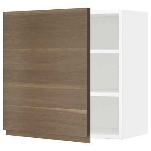 METOD - Wall unit with shelves, white/Voxtorp walnut effect,60x60 cm