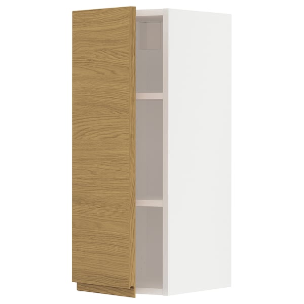 METOD wall cabinet with shelves, white/Voxtorp oak effect, 30x80 cm