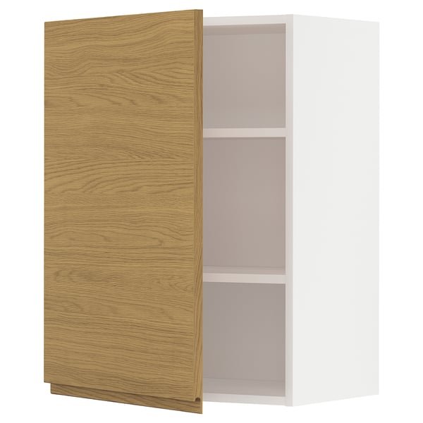 METOD wall cabinet with shelves, white/Voxtorp oak effect, 60x80 cm