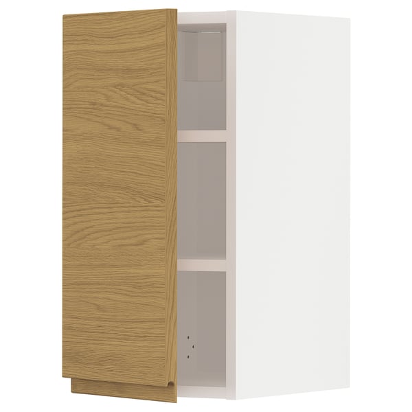 METOD wall cabinet with shelves, white/Voxtorp oak effect, 30x60 cm