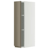 METOD wall cabinet with shelves, white/Voxtorp high-gloss dark grey-brown, 20x80 cm
