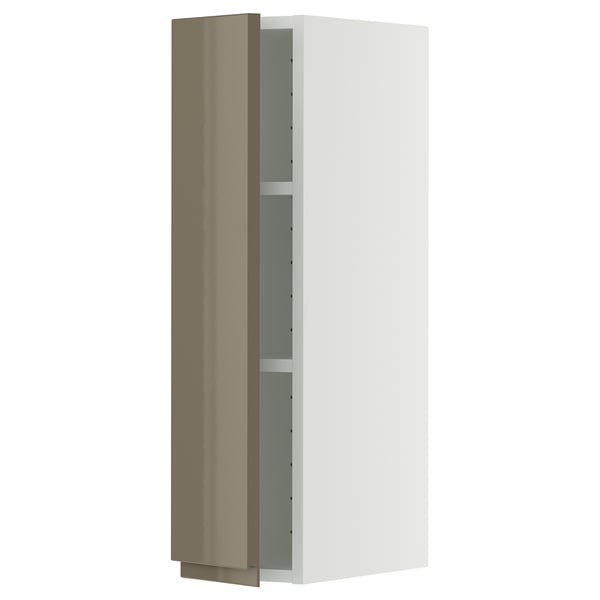 METOD - METOD Wall cabinet with shelves, white/Voxtorp high-gloss dark grey-brown, 20x80 cm