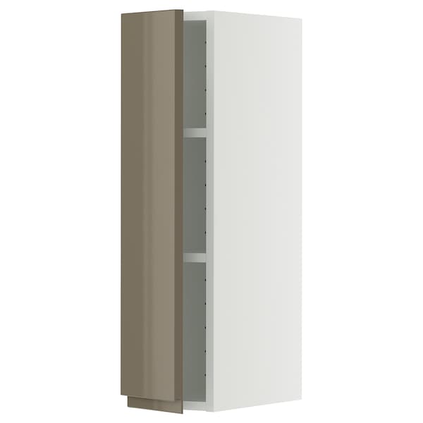 METOD - METOD Wall cabinet with shelves, white/Voxtorp high-gloss dark grey-brown, 20x80 cm
